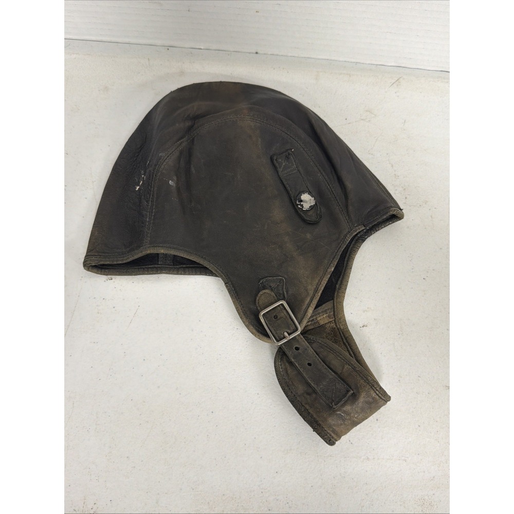 Vtg  Harley Davidson Clipper Black Leather Motorcycle Skull Cap Hat SIZE SMALL